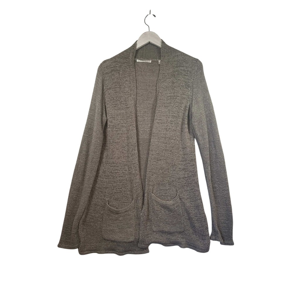 Cyrus Womens Open Front Cardigan Sweater Taupe Grey Knit Pockets Size M